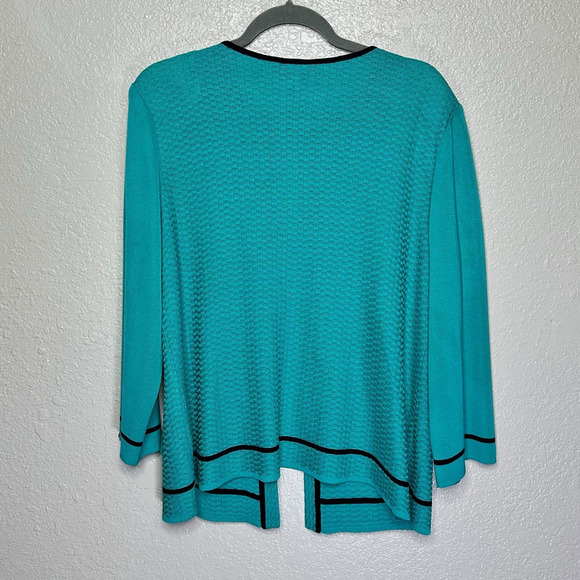 Ming Wang Long Sleeve Acrylic Knit Cardigan Sweater Tiffany Blue Black Women XL - Picture 2 of 8